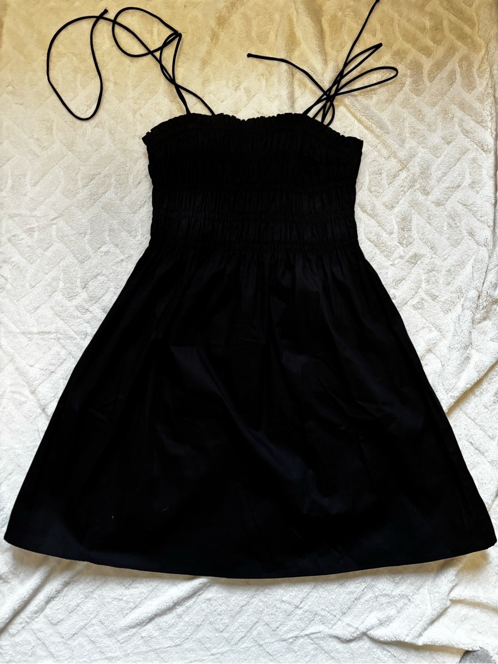 H&M Divided Black Smocked Tie-Strap Mini Dress Size L